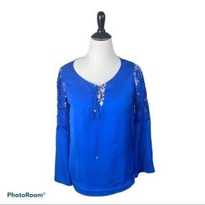 Innocence Blue Blouse Lace & Bell Sleeves Size M